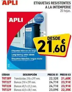 Carlin APLI Etiquetas resistentes a la intemperie oferta