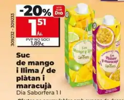 Dia DIA SABORFERA Suc de mango i llima / de plàtan i maracujá oferta