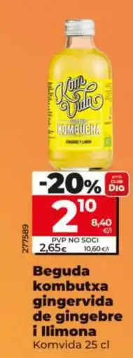 Dia KOMVIDA Beguda kombutxa gingervida de gingebre i llimona oferta