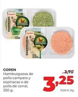 Alimerka Coren - hamburguesa de pollo campero y espinacas o de pollo de corral oferta