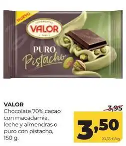 Alimerka Valor - chocolate 70% cacao con macadamia, leche y almendras o puro con pistacho oferta