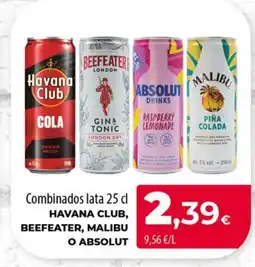 Spar La Palma HAVANA CLUB, BEEFEATER, MALIBU O ABSOLUT Combinados lata oferta
