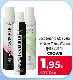 Spar La Palma CROWE Desodorante Aloe vera, Invisible Men o Woman spray oferta