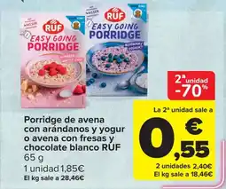 Carrefour RUF Porridge de avena con arándanos y yogur o avena con fresas y chocolate blanco oferta