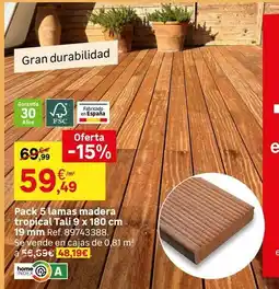 Leroy Merlin Tropical - pack 5 lamas madera tall 9 x 180 cm 19 mm oferta