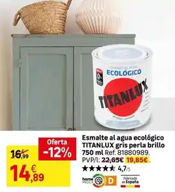 Leroy Merlin Titanlux - esmalte al agua ecologico gris perla brillo oferta
