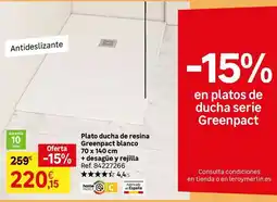 Leroy Merlin Home - plato ducha de resina greenpact blanco 70 x 140 cm + desarjeu + rejilla + 88x27 x 24 cm oferta