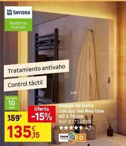 Leroy Merlin Senseo - espejo de baño con luz led neo line 80 x 70 cm oferta