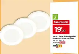 Leroy Merlin Blanco - pack 3 focos downlight led 425 in luz blanco cálido oferta