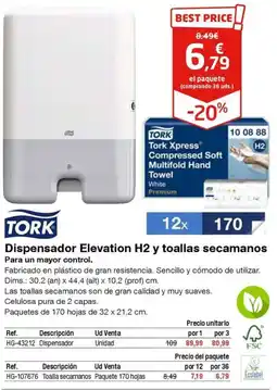 Staples Kalamazoo TORK Dispensador Elevation H2 y toallas secamanos oferta