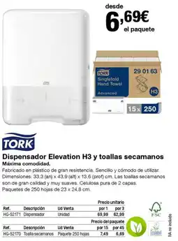 Staples Kalamazoo TORK Dispensador Elevation H3 y toallas secamanos oferta