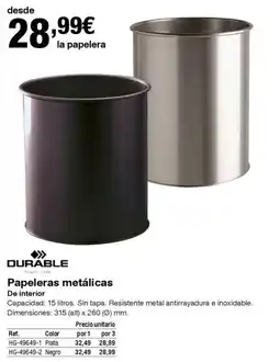 Staples Kalamazoo DURABLE Papeleras metálicas oferta
