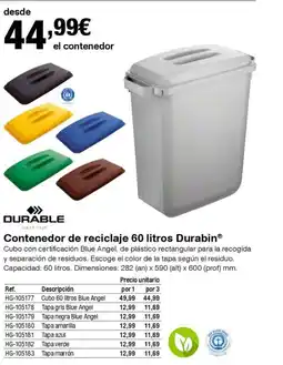 Staples Kalamazoo DURABLE Contenedor de reciclaje Durabin oferta
