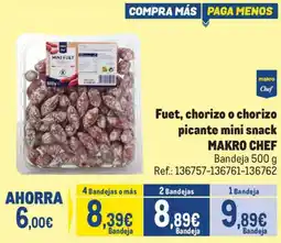 Makro Fuet, chorizo o chorizo picante mini snack MAKRO CHEF oferta