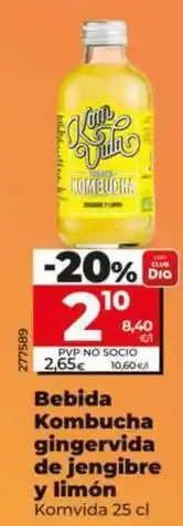 Dia Komvida - bebida kombucha gingervida de jengibre y limón oferta