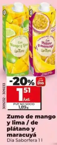 Dia Dia saborfera - zumo de mango y lima/de platano y maracuya oferta