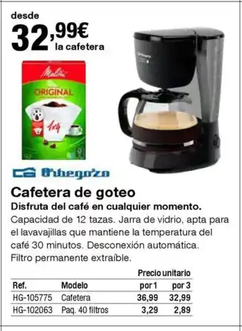 ORBEGOZO Cafetera de goteo
