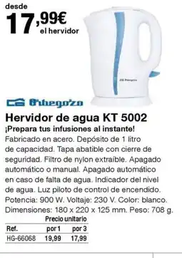 Staples Kalamazoo ORBEGOZO Hervidor de agua KT 5002 oferta