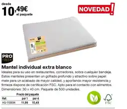 Staples Kalamazoo Mantel individual extra blanco oferta
