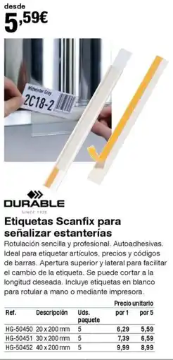 Staples Kalamazoo DURABLE Etiquetas Scanfix para señalizar estanterías oferta