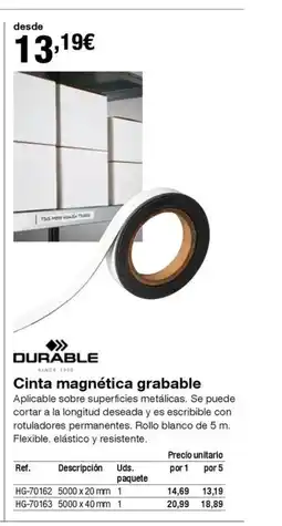 Staples Kalamazoo DURABLE Cinta magnética grabable oferta