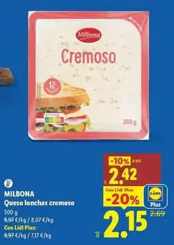 Lidl Milbona - queso lonchas cremoso oferta