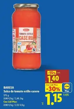 Lidl Baresa - salsa de tomate estilo casero oferta