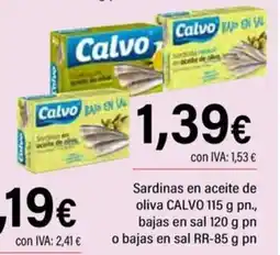 Cash Ifa CALVO Sardinas en aceite de oliva bajas en sal o bajas en sal oferta
