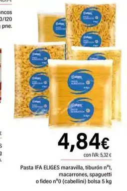 Cash Ifa IFA ELIGES Pasta maravilla, tiburón nº1, macarrones, spaguetti o fideo nº0 (cabellini) bolsa oferta