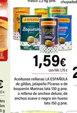 Cash Ifa Aceitunas rellenas de gildas, jalapeño Pícaras o de boquerón Marinas lata o rellena de anchoa deluxe, de anchoa suave o negra oferta