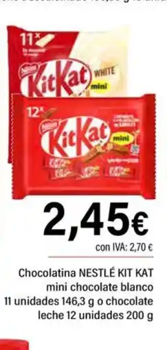 Cash Ifa NESTLÉ KITKAT Chocolatina mini chocolate blanco 11 unidades o chocolate leche 12 unidades oferta