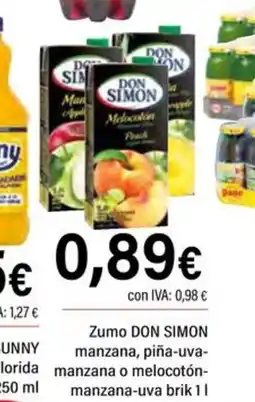Cash Ifa DON SIMON Zumo manzana, piña-uva- manzana o melocotón- manzana-uva brik oferta