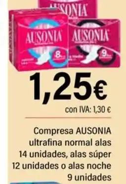 Cash Ifa AUSONIA Compresa ultrafina normal alas 14 unidades, alas súper 12 unidades o alas noche 9 unidades oferta