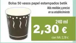 Cash Ifa Bolsa 50 vasos papel estampados betik oferta