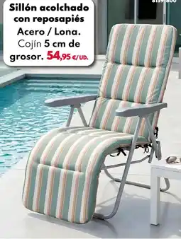 BricoCentro Sillón acolchado con reposapiés Acero / Lona oferta
