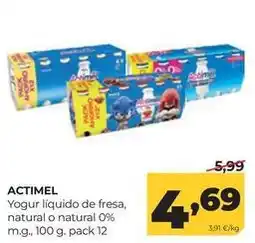 Alimerka Actimel - yogur líquido de fresa, natural o natural 0% m.g., 100 g oferta