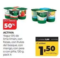 Alimerka Activia - yogur 0% de lima limon, con fresas, con frutos del bosque, con mango, con pera o con pina oferta