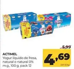 Alimerka Actimel - yogur liquido de fresa, natural o natural 0% m.g., 100 g oferta