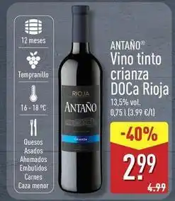 ALDI Antaño - vino tinto crianza doca rioja oferta