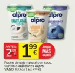 Consum Alpro - postre de soja natural con coco vainilla o arandanos oferta