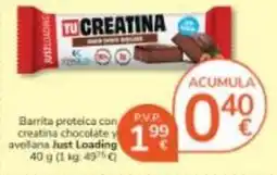 Consum Just loading - barrita proteica con creatina chocolate y avellana oferta