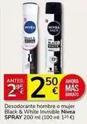 Supermercados Charter Nivea - desodorante hombre o mujer black & white invisible spray oferta