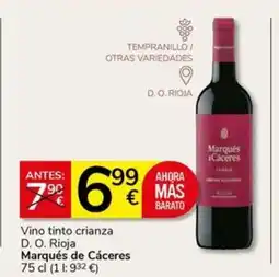 Supermercados Charter MARQUÉS DE CÁCERES Vino tinto crianza D. O. Rioja oferta