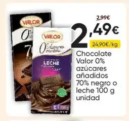 FROIZ VALOR Chocolate Valor 0% azúcares añadidos 70% negro o leche oferta