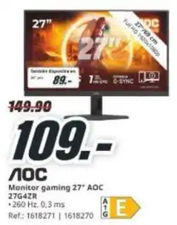 MediaMarkt Aoc - monitor gaming 27 aoc 27g4zr oferta