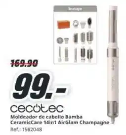 MediaMarkt Cecotec - moldeador de cabello bamba ceramiccare 14in 1 airglam champagne oferta