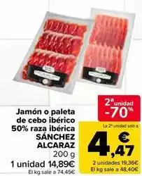 Carrefour Market Sánchez alcaraz - jamón o paleta de cebo ibérico 50% raza ibérica oferta