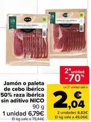 Carrefour Market Nico - jamón o paleta de cebo ibérico 50% raza ibérica sin aditivo oferta