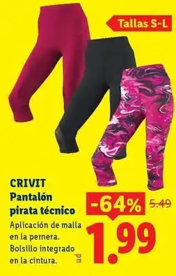 Ocine Crivit - pantalon pirata tecnico oferta
