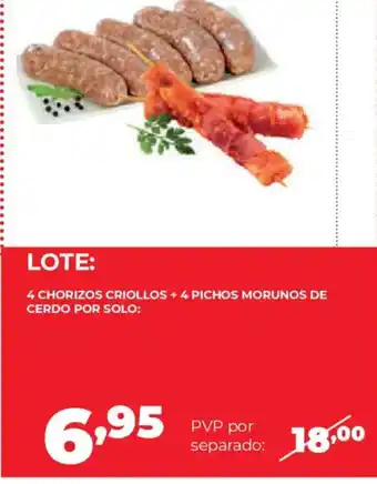 4 chorizos criollos + 4 pichos morunos de cerdo por solo